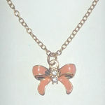 Gold Tone Enamel CZ Rhinestone Dainty Bow Pendant Boho Necklace Photo 0