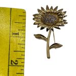Gold Tone Sunflower Brooch Pin Rhinestone Center Floral Jewelry Photo 3