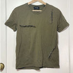 The Kooples Army Green Slashed Safety Pin 100% Cotton Edgy Tee Women’s Size L US Photo 0