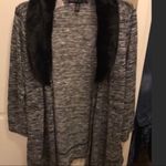 French Laundry New black brown marbled faux fur trim cardigan 1x Photo 4