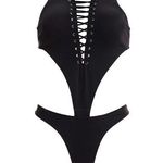 Agua Bendita Arin Eter Black One Piece Swimsuit Lace Up Front Size L New Photo 0