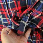 No Boundaries  Red And Blue Plaid Button Down Tunic Blouse With Rollable Sleeves Photo 3