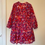 RO’S GARDEN Tyler Abstract Print Cotton Mini Shirt Dress Red/Purple Sz Large Red Photo 11