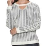 Rock & Republic Striped Cutout Sweater Lace-Up Sleeves Pullover Women Size Small Photo 0