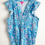 Lilly Pulitzer  Golda Blouse Top Amalfi Blue Sound The Sirens Shirt Size Large Photo 0