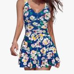 Shekini Women's One Piece Skirt Ruched Retro Swimming Dress Tummy Control nwt Blue Size L Photo 3