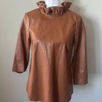 Tuckernuck  Faye Faux Leather Cognac Top Ruffle Collar Womens NWT XSMALL Photo 3