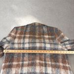 Vtg Mohair Wool Overcoat Plaid Single Breast Long Trench Pea Coat Fuzzy Sz 8 Tan Photo 4
