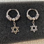 Titanium Steel Six Point Star Dangle Drop Earrings for Men Women Silver Photo 1