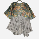 Kori America Size S, Green Floral bohemian tie front hippie blouse duster‎ Photo 0