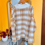 a.n.a  White and Mustard Plaid Cowl Neck Oversized Knit Sweater L Photo 8