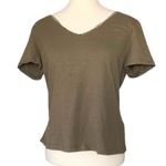 SheIn Lune Solid Button Back Short Sleeve Tee Army Green Medium Photo 1