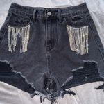 Cider  Black Denim Shorts with Rhinestone Tassels Photo 0