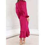NEW Satin Mock Neck Cocktail Midi Dress Wrap Ruched Ruffle M Size M Photo 6