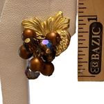 Vintage Cluster Faux Chocolate Color Pearl AB Diamond Cut Beads Earrings Leaves Photo 5