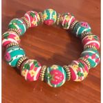 Angela Moore Stretch Beaded Bracelet Colorful Watermelon Flowers Stripes 5.75" Pink Photo 0
