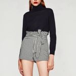 ZARA Gingham High Waist Paperbag Ruffle Shorts Black & White Photo 0
