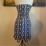 Y2K ENT Mod Geometric Print Strapless Mini Dress Bandeau Medium M VTG Vintage Black Photo 3