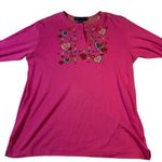 Karen Scott Pink Floral Hearts Embroidered Long Sleeve Top Women's Medium Y2K Photo 0
