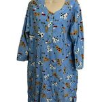 La Cera Blue Dog Cat Flannel Henley Night Shirt Womens Medium Photo 1