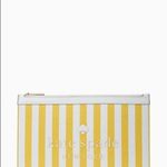 Kate Spade Yellow Stripe Canvas Pouch Wristlet Zip Bag NWT Photo 3