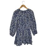 ZARA  Dress Womens L Geometric Ruffle Keyhole Tie Long Balloon Sleeve Blue White Photo 11
