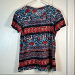 Lucky Brand  Patriotic Red Blue White Round Neck Blouse Shirt Large EUC #0665-AZ Photo 1
