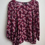 a.n.a . Maroon Floral Blouse 3/4 Balloon Sleeve XXL Photo 0