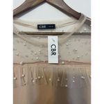 CBR Women's Blouse Sheer Sleeve Neckline Pearl Beading Beige Ruffles XL Feminine Tan Photo 2