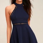 Lulus Reach Out My Hand Navy Lace Sleeveless Halter Mini Fit & Flare Dress Sz S Photo 0