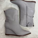 Franco Sarto Grey Leather Etta Pointed Toe Wedge Boots Photo 1