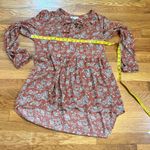 DR2 Women Small Rust White Floral High Low Bow Keyhole Flowy Babydoll Tunic Top Photo 2