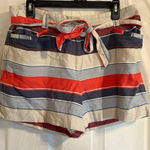 Loft  Linen Blend Striped Belted Shorts Women’s Sz 8 Breathable Red Blue White‎ Photo 0