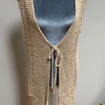 Neiman Marcus  beige brown sweater weaved long vest large fringe tie front Photo 0