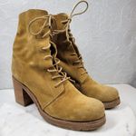 Frye  Karen Women Combat Boots 9.5 Tan Suede Leather Chunky Block Heel Photo 5