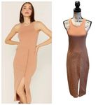 CLEO + WOLF Split side tank midi dress Beige Khaki Size Small Sleeveless NWOT Tan Photo 1