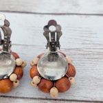 Vintage Clip On Earrings Brown & Tan Wooden Cluster Photo 6