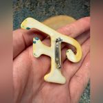 Vintage enamel striped blue letter F lapel pin brooch Photo 5