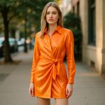 NWOT HOUSE OF HARLOW 1960 All Over Sequins Orange Wrap Shirt Blazer Dress Size XS Photo 1