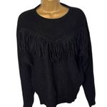 Chelsea & Theodore Fringe Crewneck Sweater Viscose Blend Black L Size L Photo 1