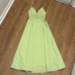 ZARA  X-Small Poplin Bright Green Ruched Midi Dress Pockets 100% Cotton Photo 1
