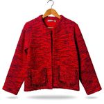 Chicos Boucle Open Front Red Textured Knit Cardigan Women Size M Fringe Size M Photo 0