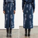 Mara Hoffman Florence Embroidered Navy Pencil Midi Skirt Size 0 Organic Cotton Photo 3