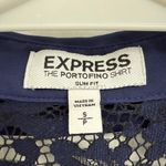 EXPRESS Slim Fit Blue Button Down Portofino Shirt Black Lace Insert Size Small Photo 2