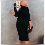 None NEW Ribbed Off The Shoulder 3/4 Sleeve Batwing Pencil Bodycon Midi Dress XL Photo 1