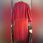 None NEW Pink Lapel Shirt Long Sleeve Sheer Tulle Skirt Poet Collar Maxi Dress L Photo 1