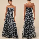 Lulus NWT  Chic Preciousness Black Floral Organza Bustier Maxi Dress S Photo 1