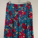 Vintage Skirt Tropical Floral Elastic Waistband Blue Red Eclectic Maximalist 80s Pink Size M Photo 3