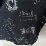 Chico's Design Embroidered Black Button Front Top Chalk Vibe Smile Love Medium Photo 7