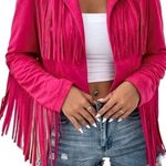 SheIn Fringe Faux Suede Hot Pink Jacket Photo 0